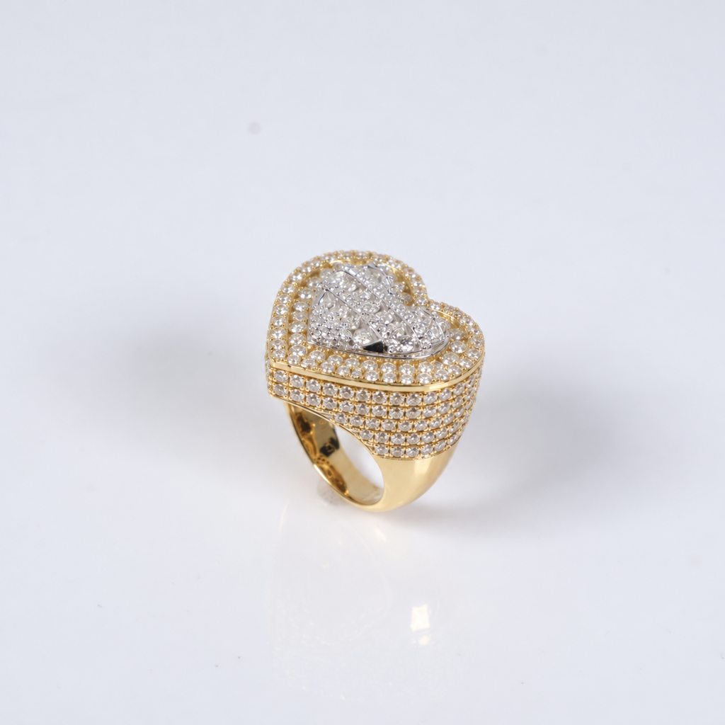 10K YG Diamond Double Heart Ring / 10.3gr / Sz 7 / 4.75Ct / VS2-SI / G-H