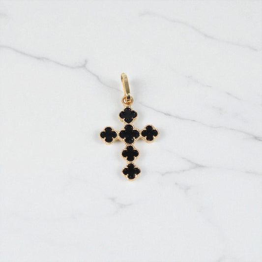 18K YG Black Clovers Pendant / 0.85gr / 1in /