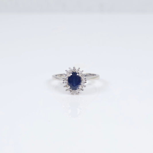 14K WG Diamond Solitaire With Sapphire Ring / 3.5gr / Sz 7 / 0.50Ct Dia