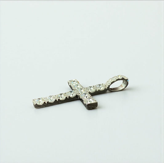 14K White Gold Lab Diamond Cross Pendant 6.05Ct Lab Dia Vs / 7.07gr / 2in