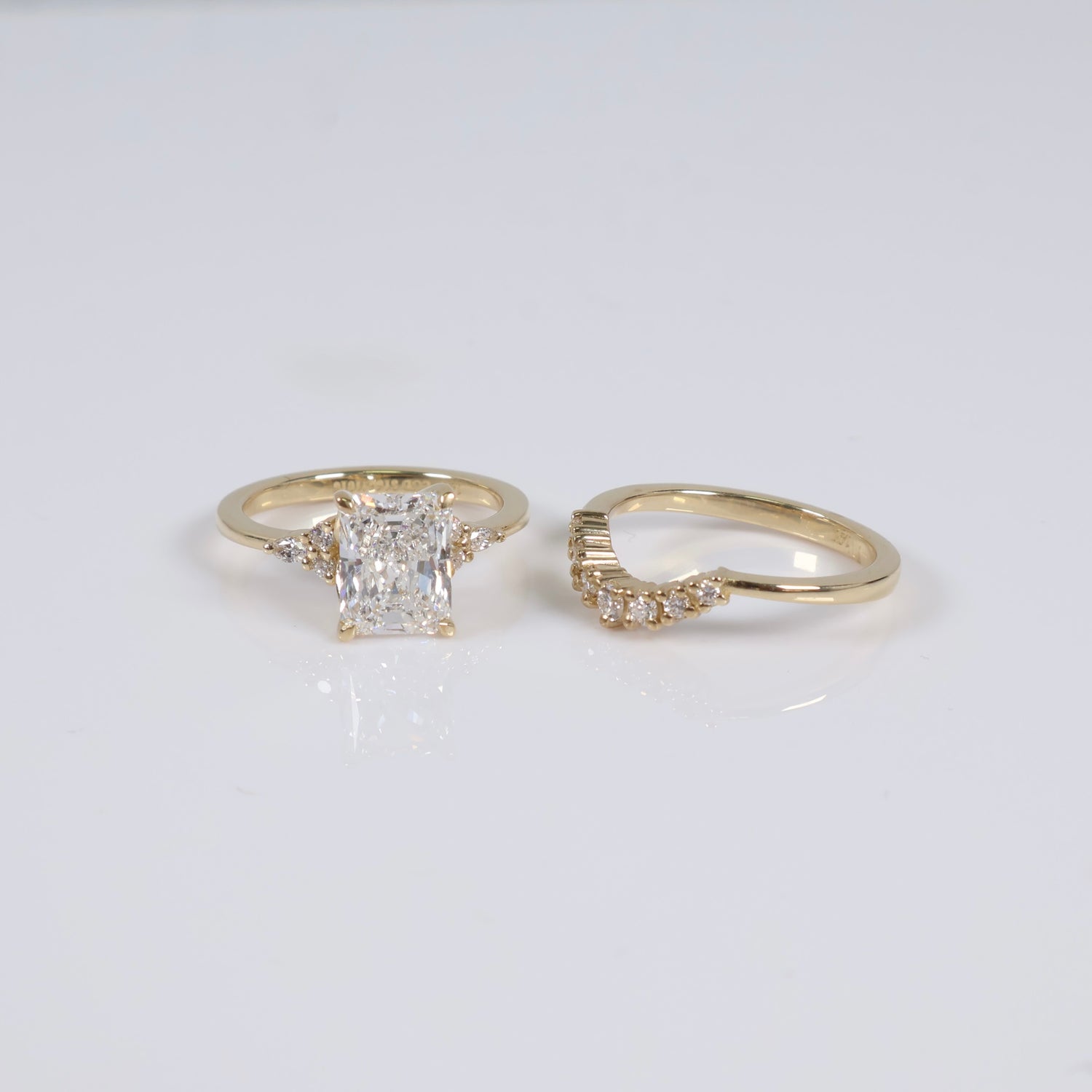 14K YG Lab Duo Diamond Cut Cornered Brilliant Engagement Ring / 5.96gr / Sz 6 3/4 / 2.51Ct Lab Dia / E / VS1