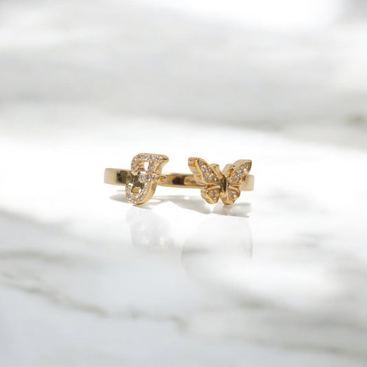 10K YG Diamond Butterfly - Letter F Rings / 2.14gr / Sz 7 / 0.08Wt Dia