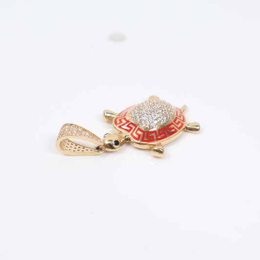 14K YG Turtle Pendant / 5.6gr / 1.3in / White Zircons