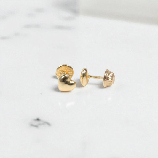 18K YG Heart Stud Earrings / 0.49gr / 6mm /