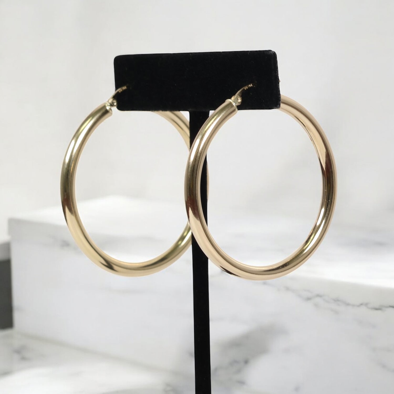14K YG Fashion Hoop Earrings / 3.61gr / 1.4in /