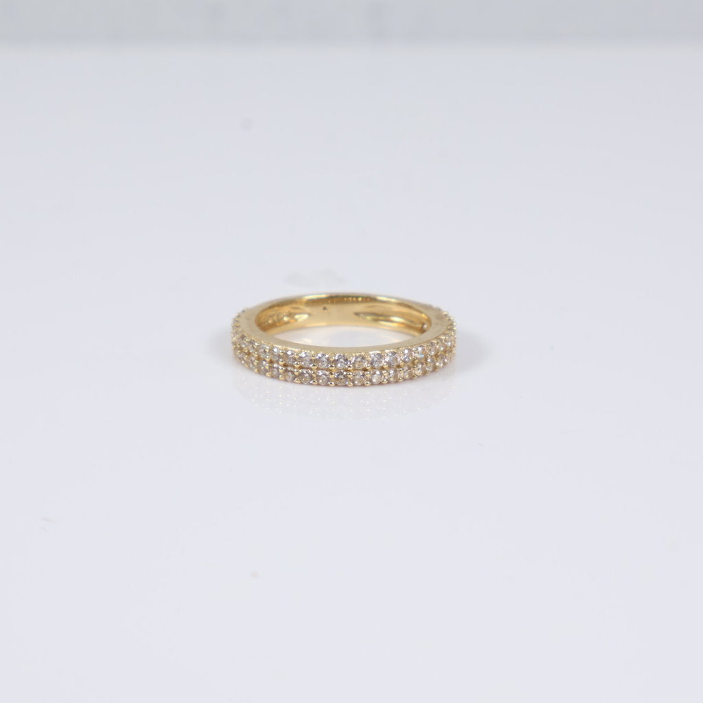 14K YG Luxury Round Duo Engagement Ring / 8.1gr / Sz 7 / White Zircons