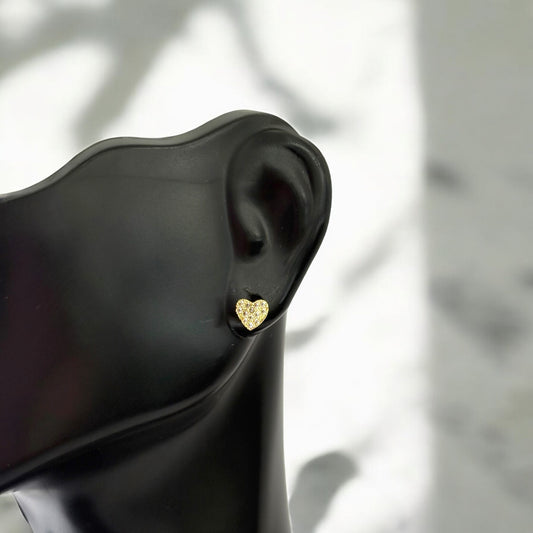 18K Yellow Gold Plane Heart Stud Earrings With Zircons / 0.92gr / 5mm