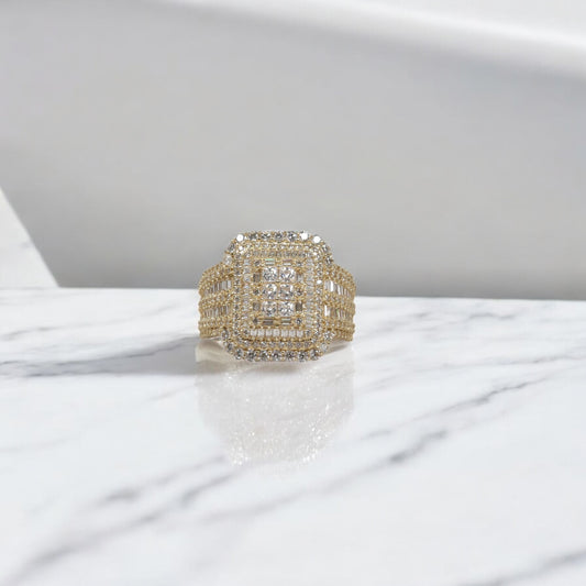 10K YG Luxury Rectangle Rings / 9.3gr / Sz 11 / White Zircons