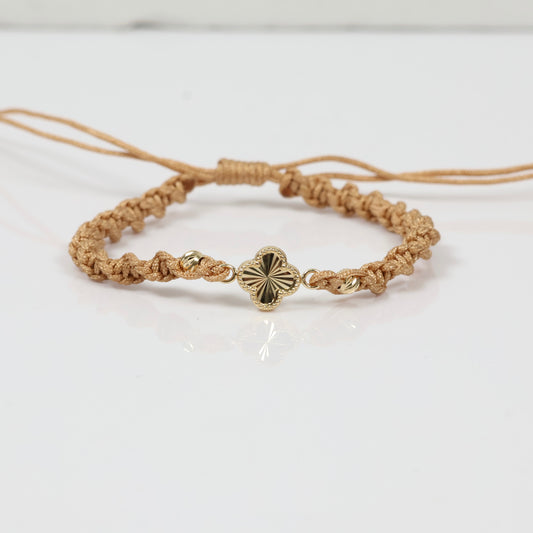 18K YG Clover - Diamond Cut Balls Bracelet Tejido / 0.7gr / 4mm /