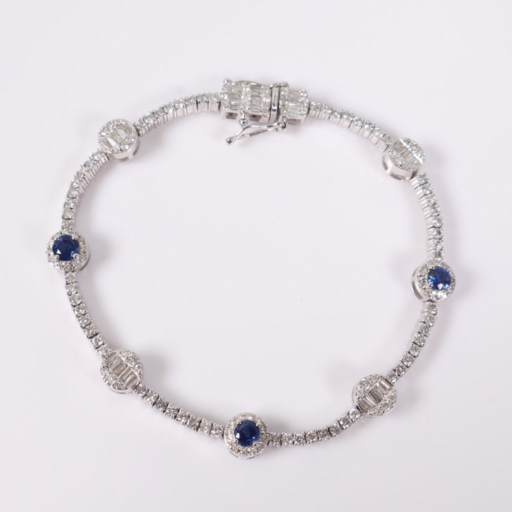 14K WG Diamond Tennis with Sapphire Bracelet / 11.9gr / 2.3mm / 7in / 2.75Ct / VS2 / G-H / 1.05Ct Sap