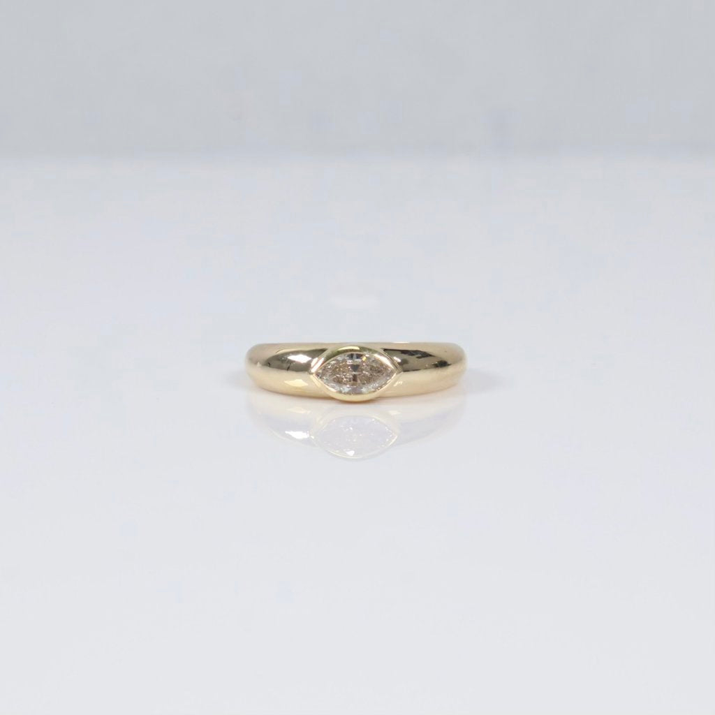 14K YG Lab Diamond East-West Cut Marquise Engagement Ring / 2.23gr / Sz 4 1/4 / 0.4Ct Lab Dia / H / VS