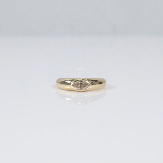 14K YG Lab Diamond East-West Cut Marquise Engagement Ring / 2.23gr / Sz 4 1/4 / 0.4Ct Lab Dia / H / VS