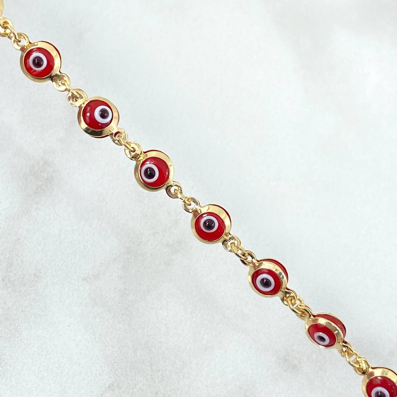 18K Yellow Gold Turkish Eye Red Bracelet 3.8gr / 6.89in /  ©