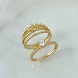 18K Yellow Gold Royal Double Crown Ring With Zircons / 4.5gr / Size 7