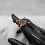 Mesh Ring 18K Yellow Gold With Diamonds-Colorstone / 9.4gr / Size 8