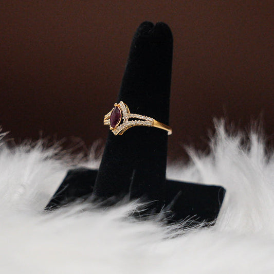Marquise Ring 14K Yellow Gold With Diamonds-Ruby / 4.5gr / Size 7