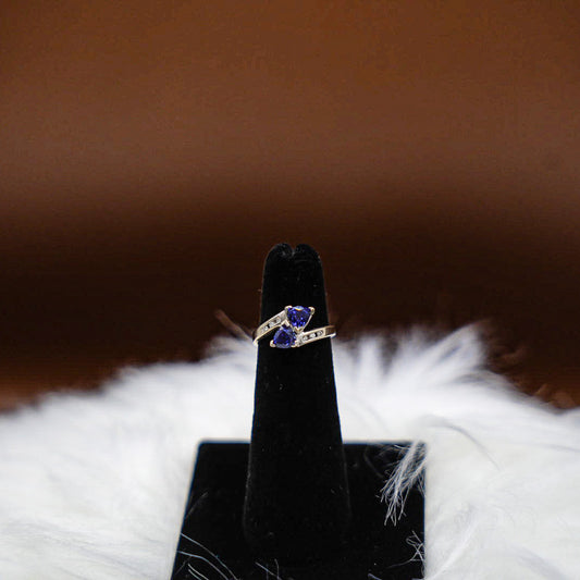 Two Sapphires Ring 10K White Gold With Diamonds / 2gr / Size 4.5