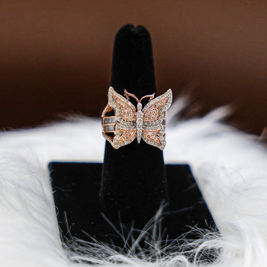 Big Butterfly Ring 14K White - Rose Gold With Diamonds / 8.4gr / Size 7