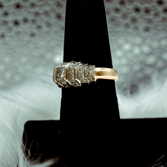 14K YG Diamond Princess Engagement Ring / 6 gr / Sz 7 / Ct Dia