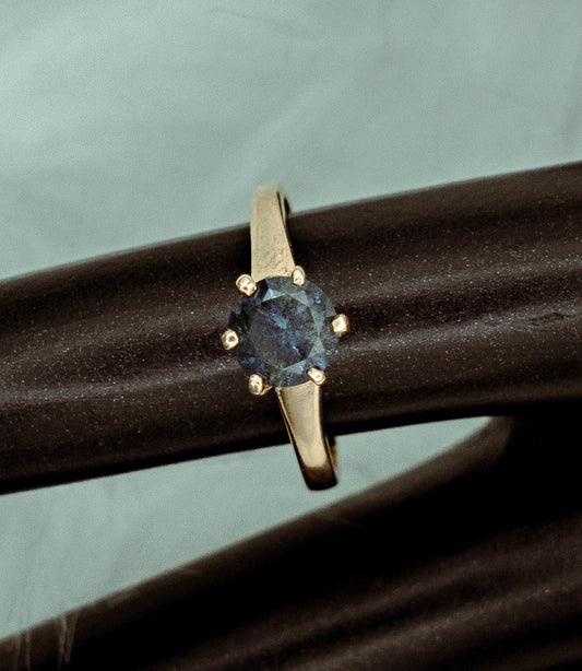 Blue Diamond Engagement Ring 10K Yellow Gold / 2.3gr / Size 6.5