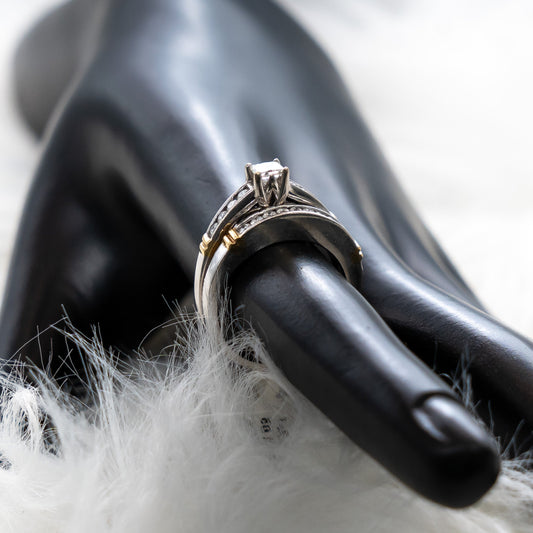 Set Engagement Ring 14K White-Yellow Gold With Diamonds / 8gr / Size 6.5