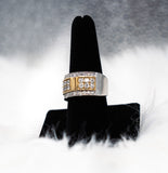 Two Tone Ring 10K White-Yellow Gold With Round Diamonds / 12gr / Size 10