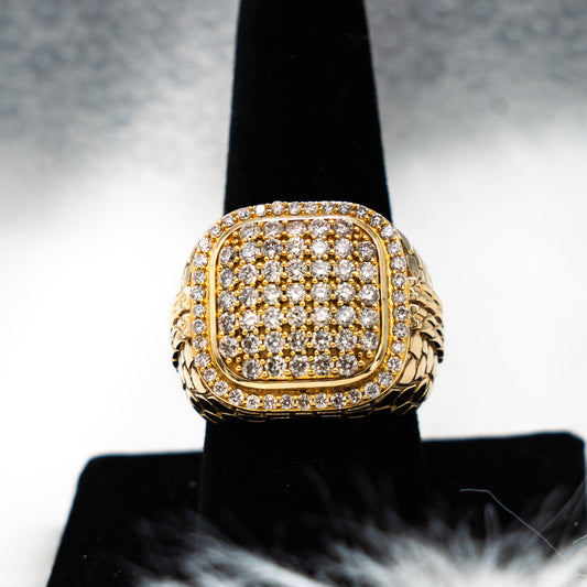 Square Ring 10K Yellow Gold With Diamonds 2,35ct / 14.3gr / Size 10