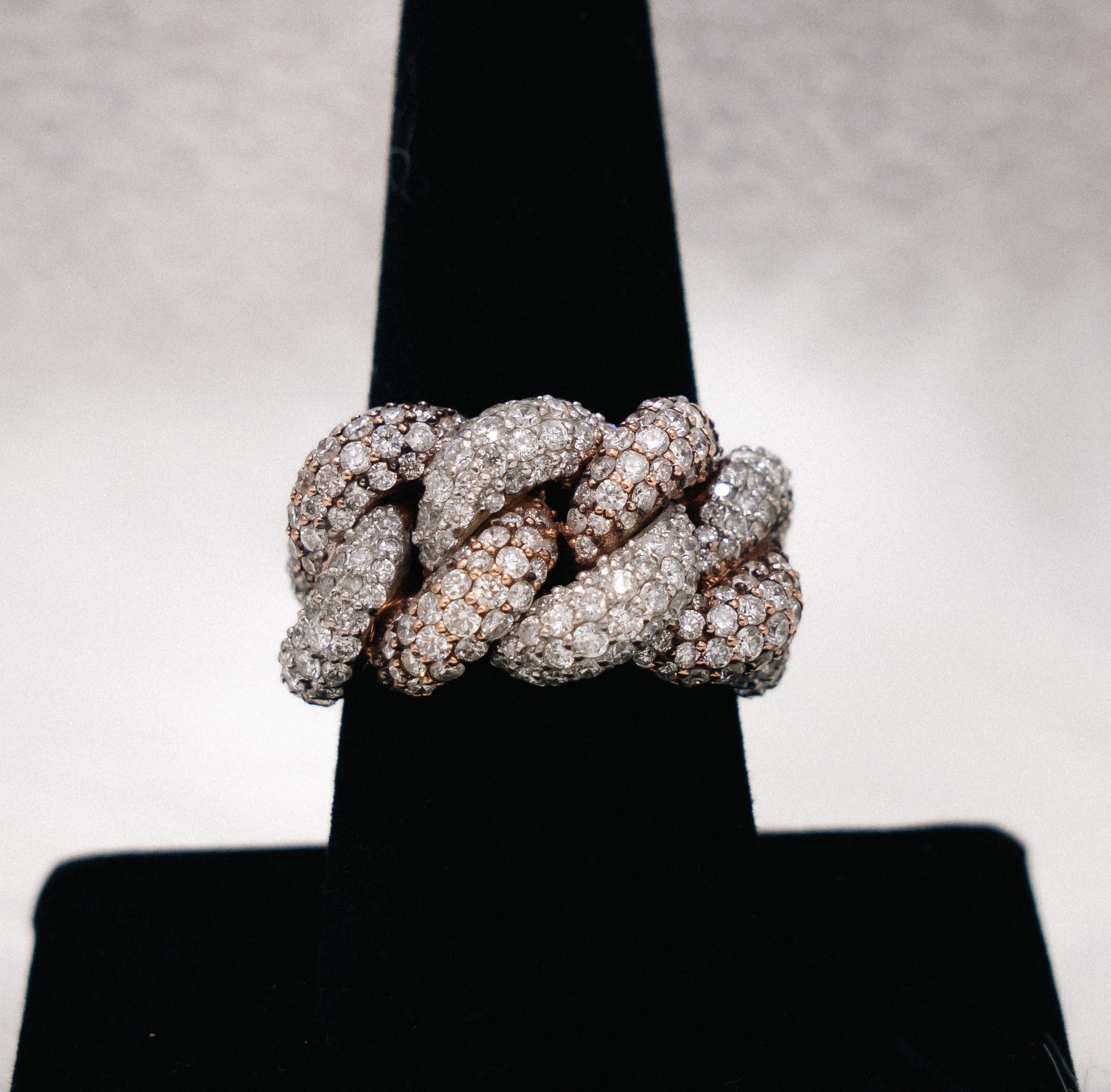 Cuban Ring 14K White - Rose Gold With Diamonds / 16.5gr / Size 9