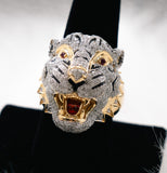 White Tiger Ring 10K Yellow Gold With Diamonds 2,83ct / 16.7gr / Size 10