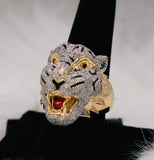 White Tiger Ring 10K Yellow Gold With Diamonds 2,83ct / 16.7gr / Size 10