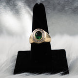 Green Stone Ring 10K Yellow Gold With Zirconia / 7.3gr / Size 10
