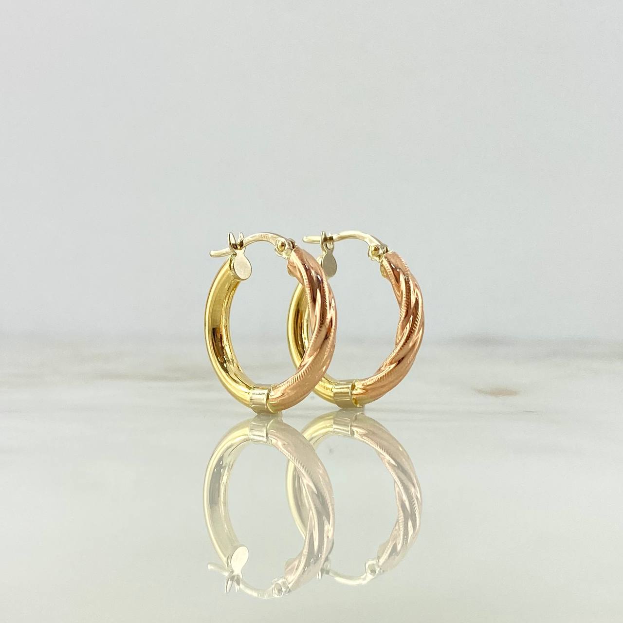 18K Three Colour Gold Lady Half Braid Hoop Earrings 2.35gr / 0.87in