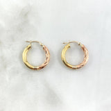 18K Three Colour Gold Lady Half Braid Hoop Earrings 2.35gr / 0.87in