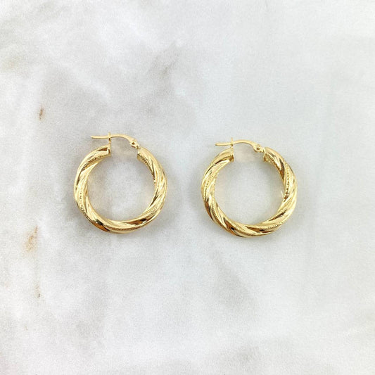 18K Yellow Gold Anny Stitched Braided Hoop Earrings 3.55gr / 1.06in