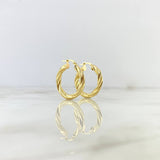 18K Yellow Gold Anny Stitched Braided Hoop Earrings 3.55gr / 1.06in