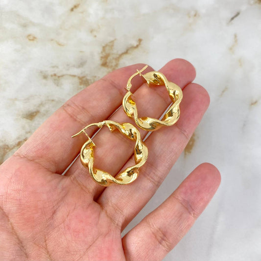 18K Yellow Gold Demi Dotted Flower Hoop Earrings 4.5gr / 0.98in