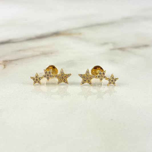 18K Yellow Gold Star Trail Stud Earrings 0.65gr