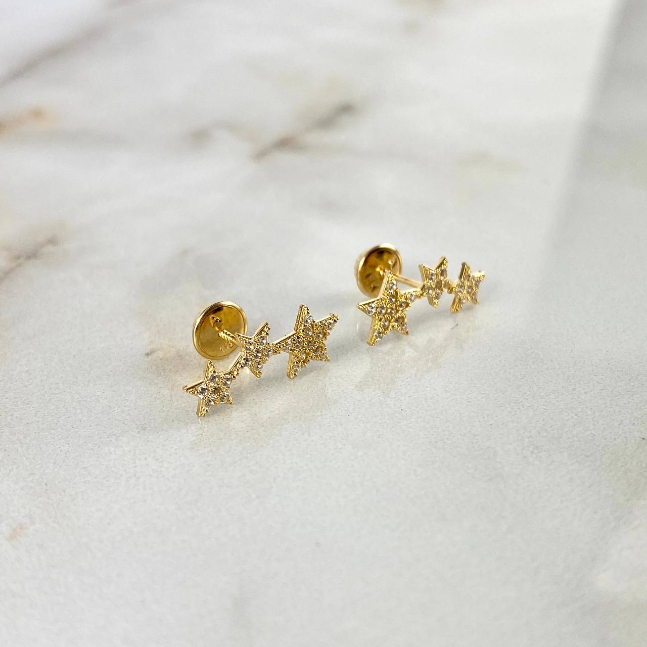 18K Yellow Gold Star Trail Stud Earrings 0.65gr